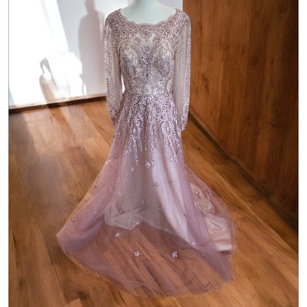Camille La Vie Purple Embellished Tiered Gown for Weddings